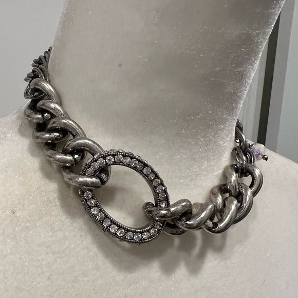 Silver chunky chain necklace rhinestone link sparkly beads links silver tone - Picture 3 of 12